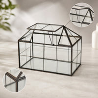 Tabletop Terrarium with Hinged Roof Handmade House-Shaped Terrarium Transparent Glass Greenhouse Miniature for Gardeners