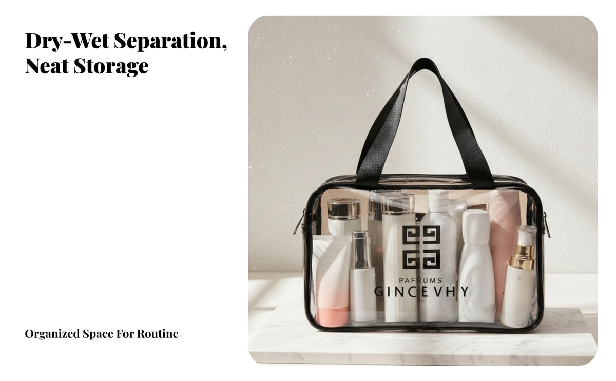 Water-Resistant Separation Bag Portable Transparent Wash Bag Large Capacity Transparent Travel Pouch for Journeyers, Gym-Goers