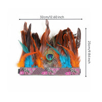 Ethnic Design Peacock Feather Headband Lightweight Tribal Feather Headdress Adjustable for Performers, Dancers, Stage Performances