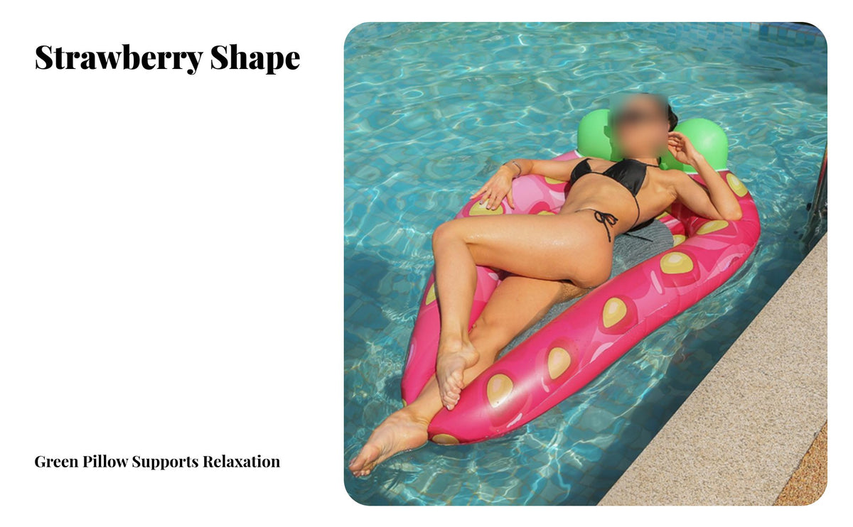 Foldable Strawberry Pool Inflatable Lounger Large Size Strawberry Shaped Lounger Photo Prop for Adults, Women, Summer Vacation, Beach, Ocean