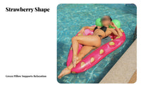 Foldable Strawberry Pool Inflatable Lounger Large Size Strawberry Shaped Lounger Photo Prop for Adults, Women, Summer Vacation, Beach, Ocean