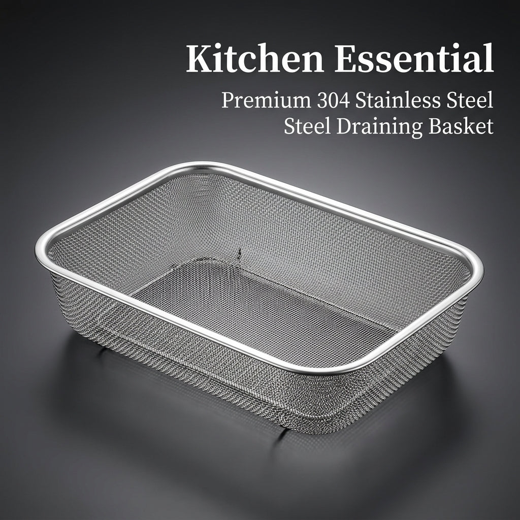 Rectangular Stainless Steel Fine Mesh Colander Strainer, 304 Food Grade Draining Basket for Kitchen, Sieve for Vegetables Home Cook