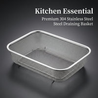 Rectangular Stainless Steel Fine Mesh Colander Strainer, 304 Food Grade Draining Basket for Kitchen, Sieve for Vegetables Home Cook