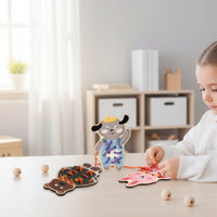Punched Holes Animal Threading Board Fine Motor Skills Wooden Lacing Board Finger Dexterity Learning Toy Hand-Eye Coordination