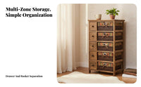 Pastoral aesthetic Cabinet with Basket Drawers Freely Combinable Stackable Woven Drawer Cube Removable Baskets Bedside Table Rustic Look for Homeowners, Renters, Interior Decorators, Bedroom, Living Room, Entryway, Hallway