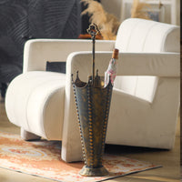 Vintage Umbrella Stand Embossed Sides Rain Gear Stand Distressed Finish Storage Furniture