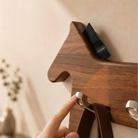 Horse Hook Rack Suction-Cup Wooden Hook Rack with Metal Hooks Rustic for Closet