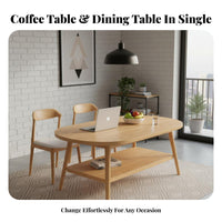 Space Saving 2-Tier Oval Coffee Table Double Layer Storage Oval Table with Shelf Simple Design Living Room Furniture Contemporary Design for Apartment Dwellers, Families, Homeowners, Home, Office Lounge