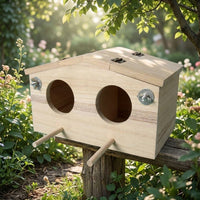 Two-Section Compartment Bird Box with Perches, Cage-Mount Hinged Roof Bird House for Wood Nesting, Space for Aviary and Small Birds