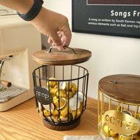 Iron Snack Storage Cup with Letter Pattern, Black, with Lid