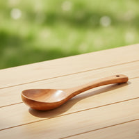Natural Wood Wooden Soup Spoon with Hanging Hole Deep Bowl Long-Handled Spoon Smooth Polished Kitchen Utensil for Ramen, Hot Pot
