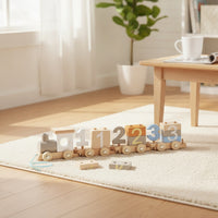 Pull-Along Toy Train Educational Wooden Train with Blocks Building Buildable for Toddlers, Playroom, Preschool