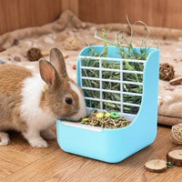 Small Animal Hay Feeder, 2-in-1 Hay Feeder, Spring-Loaded Hay Rack and Food Bowl for Chinchilla, Anti-Waste Design, 13x13x15.9cm