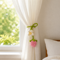 Handmade Knitted Strawberry Flower Car Charm Bag Curtain Tie-back Decor