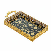 Gold Filigree Tray Hollow out Design Ornate Glass Tray Double Handle