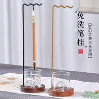New Chinese Style Brush Rack with Glass Material and Metal Wave Design