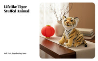 Tiger Stuffed Toy Soft and Cuddly Stuffed Tiger Cub Great Gift Lifelike Animal Stuffed for Young Children, Teenagers, Fun Time, Playroom, Rest Time