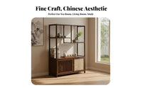 Traditional design Bamboo Tea Console adaptable Use Multi-Compartment Display Rack Space-Saving Storage Furniture Cabinet with Door for Collectors, Homeowners, Living Room, Study, Office, Kitchen