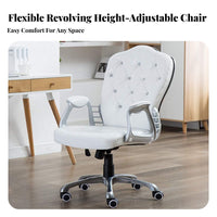 European Design Upholstered Rolling Task Chair Adjustable Height Button-Tufted Rolling Armchair Ergonomic Design Swivel Seat Certified Gas Lift for Home Users, Telecommuting Workers, Streamers, Study Room, Bedroom, Vanity Area