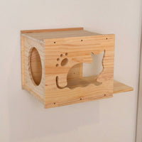 Wall Mounted Cat Shelf and Solid Wood Climbing Frame with 10 Perches, Space Capsule Cat Bed plus Ladder for Large Indoor Cats Space Saving Home