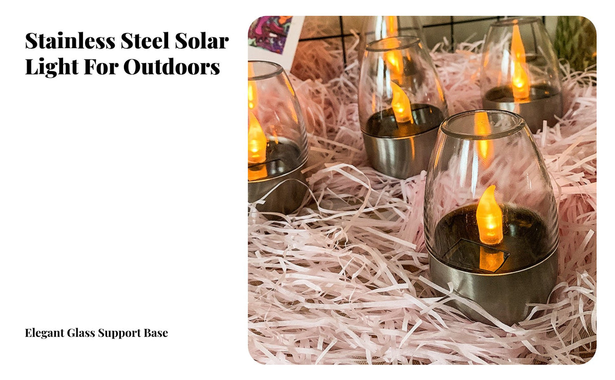 Energy Saving Solar Flickering Candle Light Flameless Solar Powered Candle Light Automatic On/shut off for Pathway, Balcony, Tabletop