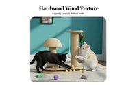 sturdy Wood Base Turntable Scratching Post Natural Sisal Interactive Scratching Tower Triple-Function Design Cat Scratcher Multifunctional for felines, Kittens, Indoors, Living Room, Home