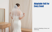 European Style Bridal Veil, Double Tier Bead Embroidery, Crystal Border, Iron Comb, Wedding Party Accessory