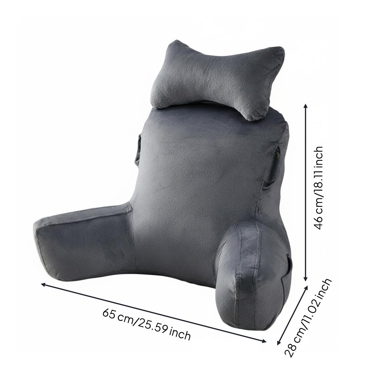 Reading Pillow with Arms Premium Fiber Filling Sit up Pillow Extra Large Bed Rest Lounger with Neck Roll for Students, Gaming Fans, Lounging