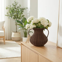 Wicker Flower Vase with Handles Handwoven Double-Handle Vase Boho for Tabletop, Entryway
