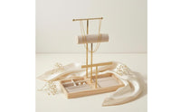 T-Shaped Jewelry Stand Padded Jewelry Display Organizer Necklace Organizer Rack Wooden Base Bracelet Holder Metal Frame