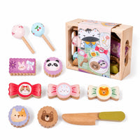 Wooden Pretend Food Set Storage Box Wooden Pretend MealSet Cut-out Handles