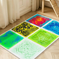 Stress Relief Liquid Filled Floor Tile Colorful Gel Play Mat Visual & Tactile Stimulation Interlocking Sensory Tile for Toddlers, Kids, Babies, Playroom, Classroom