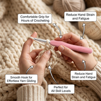 Ergonomic Crochet Hooks Set for Arthritic Hands, Smooth Handles for Effortless Crocheting, Complete Size Range for Beginners, Aluminum Tips