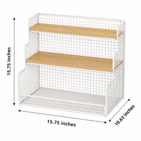 3 Tier Wood Book Shelf, Desktop Iron Bookcase, Iron and Wood Storage Shelves, Standing Shelving Unit for Office