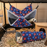 Cartoon Hamster Hammock and Hamster Tunnels 2-Piece Set, Polyester Sleeping and Hiding Cage Accessories, for year-round Indoor Use