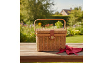 Structured Rectangular Wicker Storage Basket Bin Secure Latch Lidded Basket Organizing Decorative for Picnic