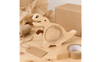 Wooden Dinosaur Piggy Bank Round Front Window Dinosaur Piggy Bank Cute for Desktop Display