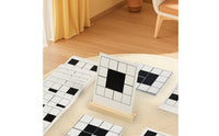 Black and White Puzzle Toy Grid Lines Pattern Block Activity Set Wooden Stand Tabletop Learning Puzzle for Children