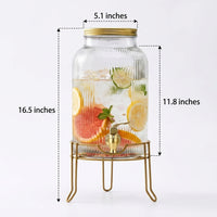 Glass Water Beverage Dispenser with Tap, European Style Round Shape Glass Dispenser, 5.5L or 8L Drink Dispenser for Iced Tea and Juice Serving