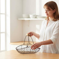 Metal Wire Bird's Basket Portable Rustic Fruit Display Bowl Kitchen Decor Easy to Clean for Pantry, Coffee Shop