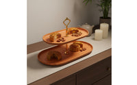 Afternoon Tea Stand Versatile Double layer Serving Stand Detachable Faux Wood Grain Fruit Plate for Wedding