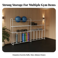 Metal Frame Exercise Equipment Storage Rack Large Capacity Exercise Ball and Mat Holder Stable Structure Commercial Gym Storage Unit Heavy Duty for Dance Studio