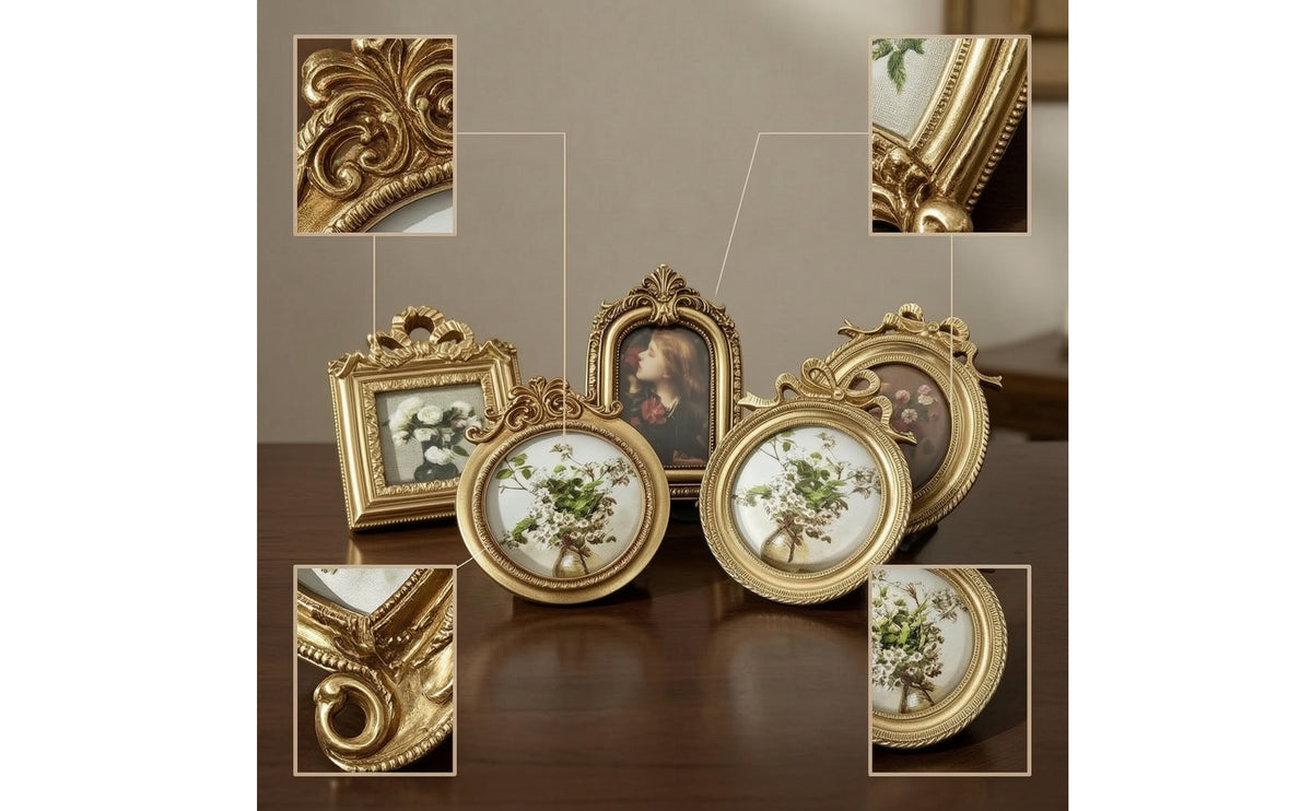 5 Pieces Tabletop Photo Frame Vintage Picture Frame with Stand Gold Tone Picture Holder for Collectors