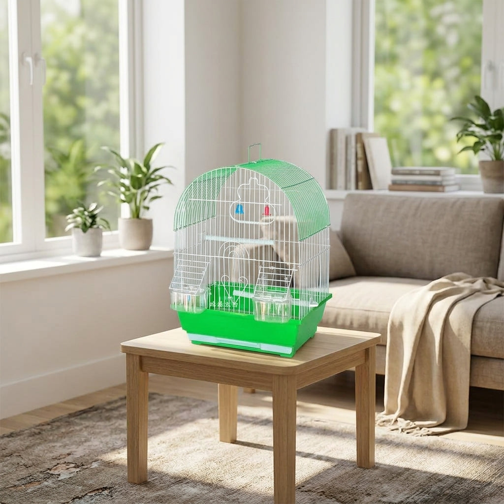 Pet Bird Cage with Domed Top, Metal Avian Enclosure and Medium Size 28x20x38cm Indoor Budgie Parakeet Finch Canary Habitat, Secure Avian Cage