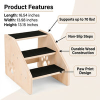 Dog Steps for Small with Non-Slip Surface for Bed and Sofa, Wooden Pet Stairs Ready to Use No Assembly Required, Compact Ladder for Felines