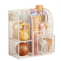 Metal Home Gym Storage Trolley Grid-styleGrid Fitness Equipment Organizer Arched Side Panels Exercise Gear Rack Two Shelf Levels