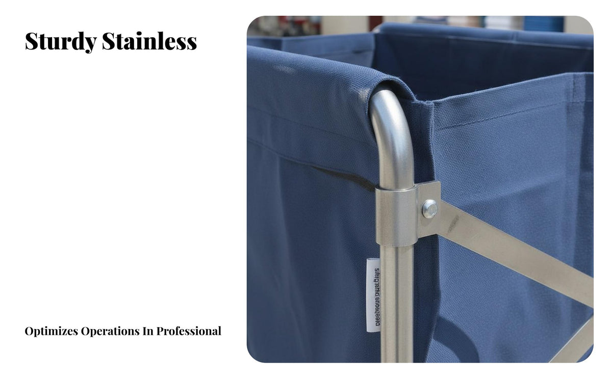 Heavy Duty Hotel Service Trolley High Capacity Commercial Laundry Cart 360° Swivel Casters Stainless Steel Laundry Bin Quiet Wheels for Housekeepers, Janitorial Personnel, Homeowners, Hospitality Industry, Nursing Homes, Dormitory