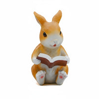 Bunny Reading Book Figurine Cute Design Reading Hare Statue Hand-Painted Resin Hare Sculpture for Garden