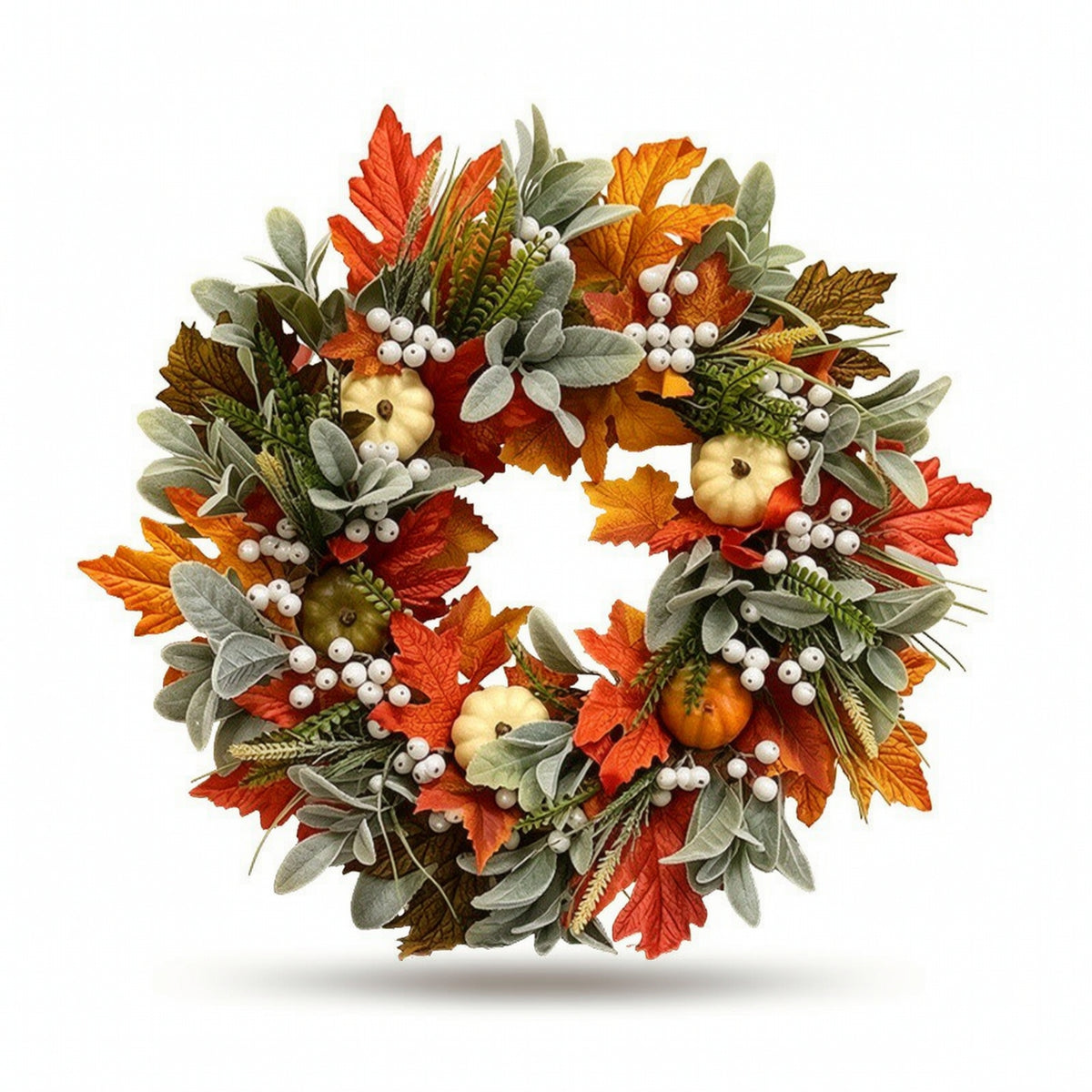 Maple Leaf Wreath Faux Wreath with Pumpkins Indoor Realistic for Entryway, Thanksgiving