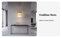 Handwoven Bamboo Hanging Light Natural Material Japanese Design Lantern Lamp Creative Design Woven Lantern Lamp Easy to Install for Restaurant Owners, Interior Designers, Homeowners, Dining Room, Cafe, Hotel, Bedroom